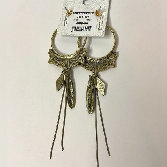 NWT Free People Winona Hoops - Gold Brass with Red Coral Stones - Picture 7 of 11